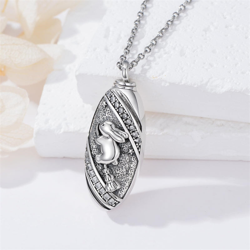 Sterling Silver Oval Paw Prints Dog FootPrints  Heart Rabbit Urn Necklace for Ashes Keepsake Jewelry for Women