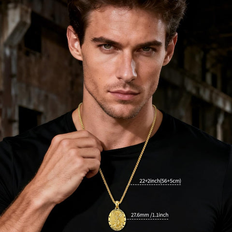 Patron Saint Medals Protection  14K Gold Plated Necklace for Men