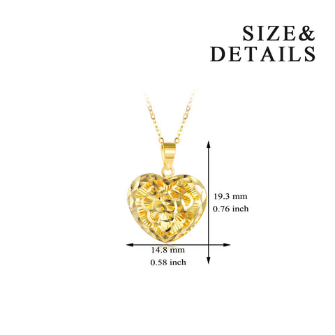 18K Gold Heart Necklace for Women, Yellow Gold Chain with Flower Heart Pendant