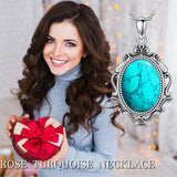 Sterling Silver Blue Sandstone Moonstone Turquoise Obsidian Vintage Rose Pendant Necklace
