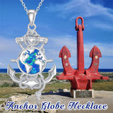 Sterling Silver Earth Swordfish Trident Compass Anchor Pendant Necklace