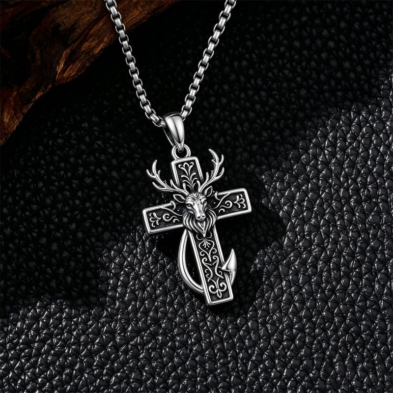 Sterling Silver Praying Hands Angel Sword Wing Cross Pendant Necklace Religious Gifts for Men