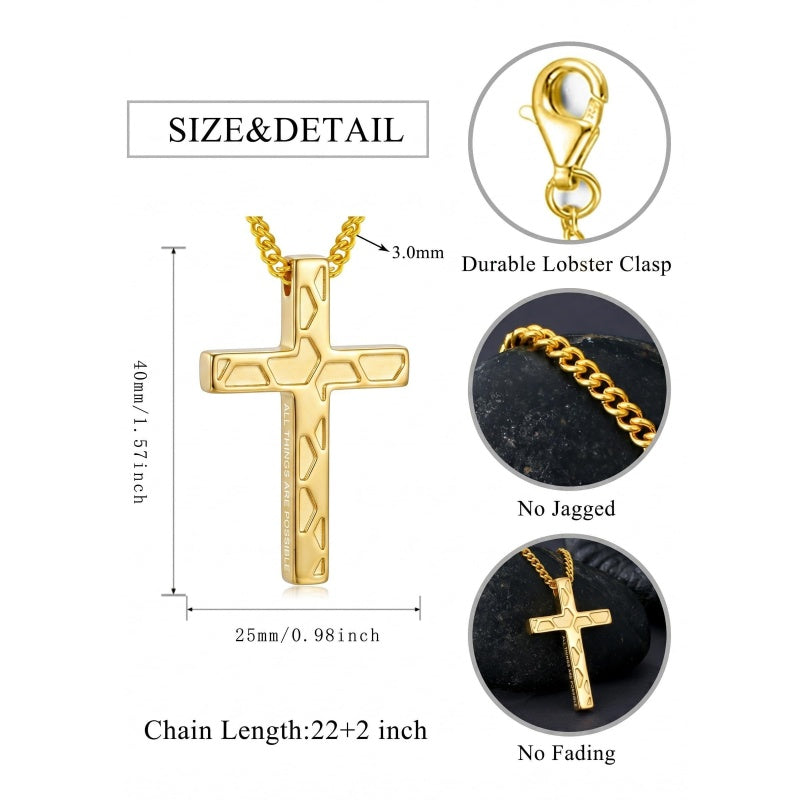 14K Gold Plated Soccer Football Basketball Baseball Cross  with Bible Verses Religious Pendant Necklace for Men