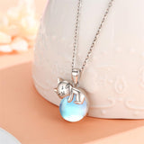 Moonstone Cat Necklace 925 Sterling Silver Cat Pendant Necklace Gift for Women Daughter Mother