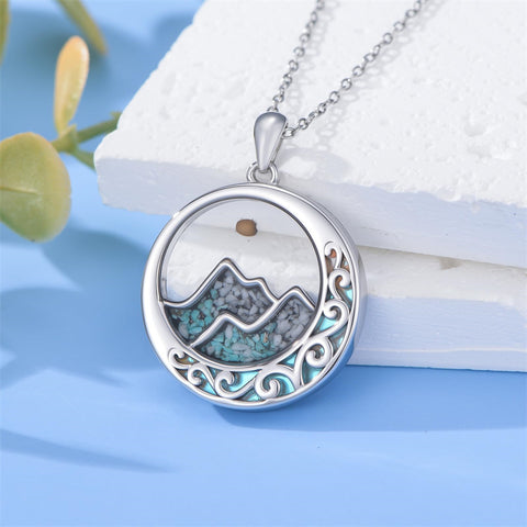 Sterling Silver Mustard Seed Black Cat Hummingbird Cross and Mountain Mountain Turquoise Sun and Moon Pendant Necklace
