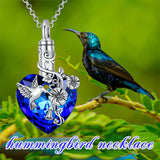 Sterling Silver Heart Crystal Hummingbird Urn Necklace for Ashes