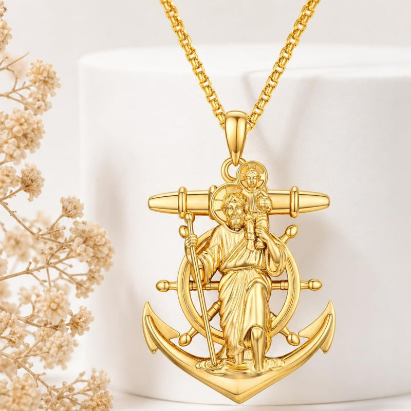 Christian Religious Medal Amulet 14K Gold Plated Pendant  Necklace