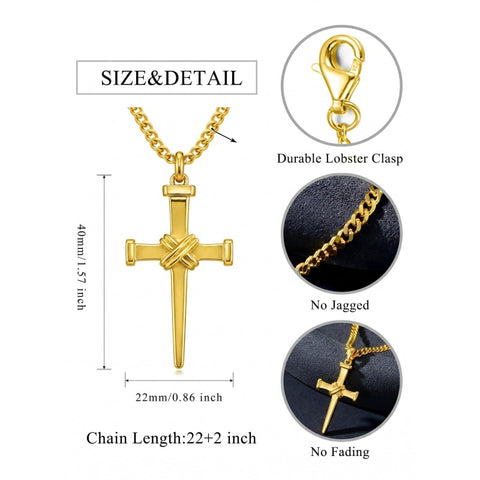 Cross Pendant Necklace for Men 14K Gold Plated Minimalist Christian Jewelry Religious Gift
