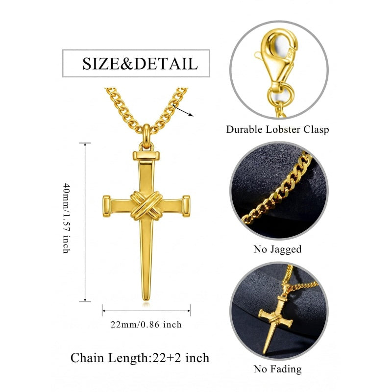 Cross Pendant Necklace for Men 14K Gold Plated Minimalist Christian Jewelry Religious Gift