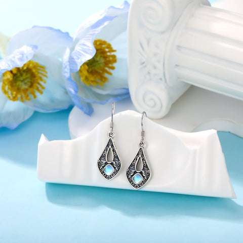 Sterling Silver Moonstone Filigree Bee Dragonfly Hummingbird Butterfly Dangle Earrings for Women Christmas Gift