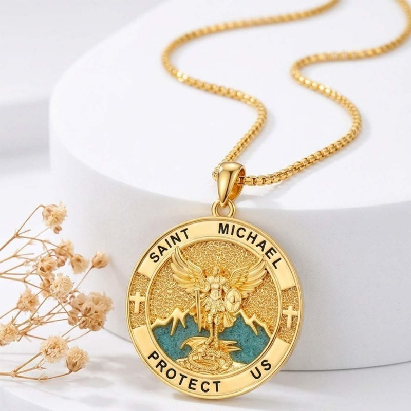 Christian Religious Medal Amulet 14K Gold Plated Pendant  Necklace