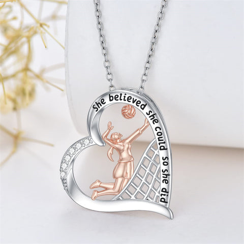 Sterling Silver Volleyball Sports Music Pendant Necklace With Engraved