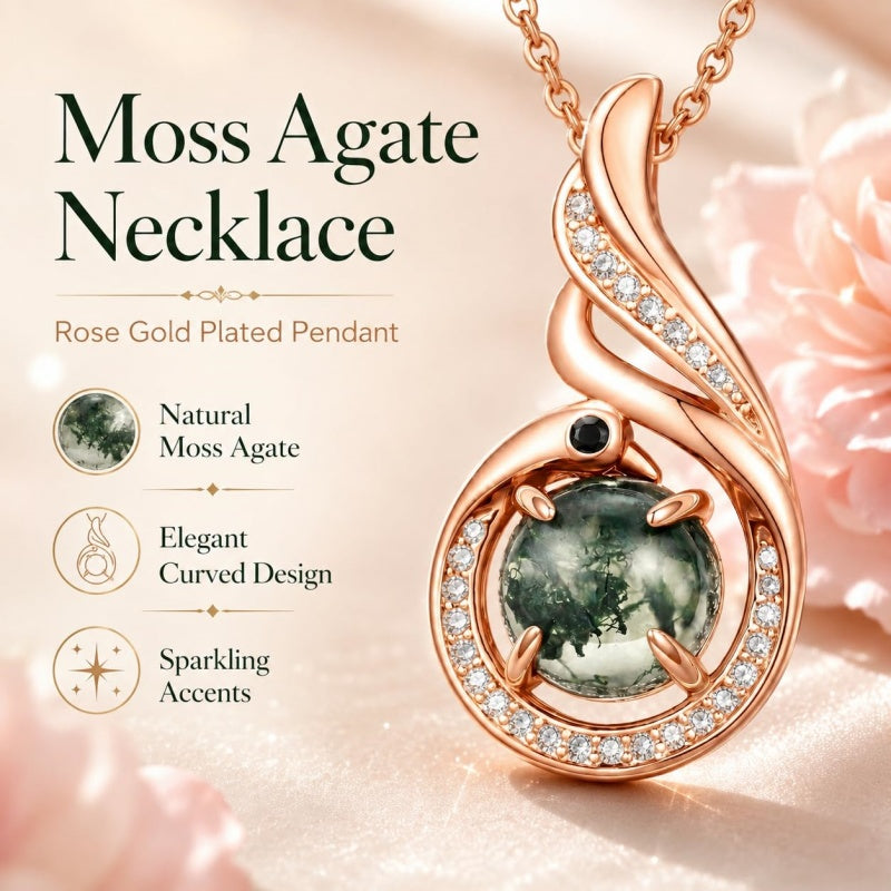 14K Gold Plated Moss Agate Pendant Necklace Boho Jewelry for Women