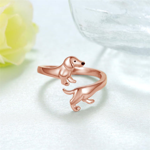 Sterling Silver  Dachshund Dog Adjustable Ring Gifts for Women Dog Lovers