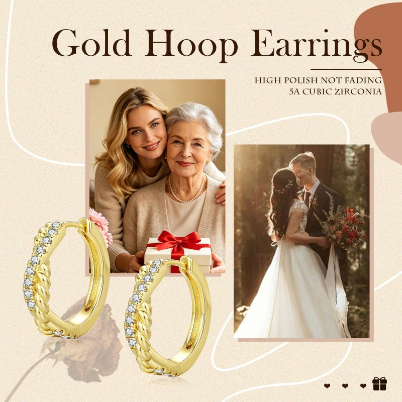 14K Gold Plated Cubic Zircon Hoop Earrings for Women