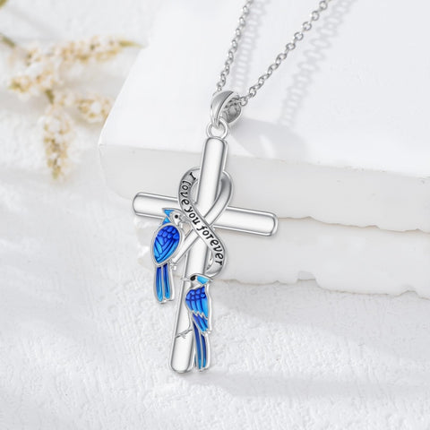 Sterling Silver  Hummingbird Blue Jay Dragonfly Butterfly Cross Necklace Engraved with I Love You Forever