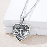 Sterling Silver Personalized Photo Cross Heart  Pendant Necklace