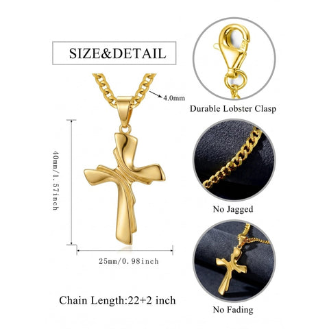 Cross Pendant Necklace for Men 14K Gold Plated Minimalist Christian Jewelry Religious Gift