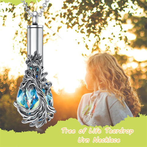 Sterling Silver Teardrop Crystal Butterfly Dragonfly Fox Hummingbird Phoenix Tree of Life Urn Necklaces for Ashes
