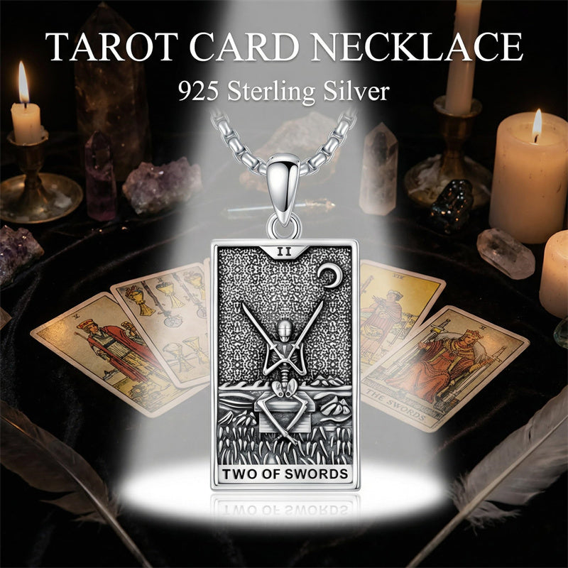 Sterling Silver Lovers Hierophant Magician Three of Swords Wheel of Fortune SkeletonTarot Card Pendant Necklace