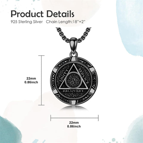 Sterling Silver AA Sobriety Alcoholics Anonymous  Pendant Necklace for Men