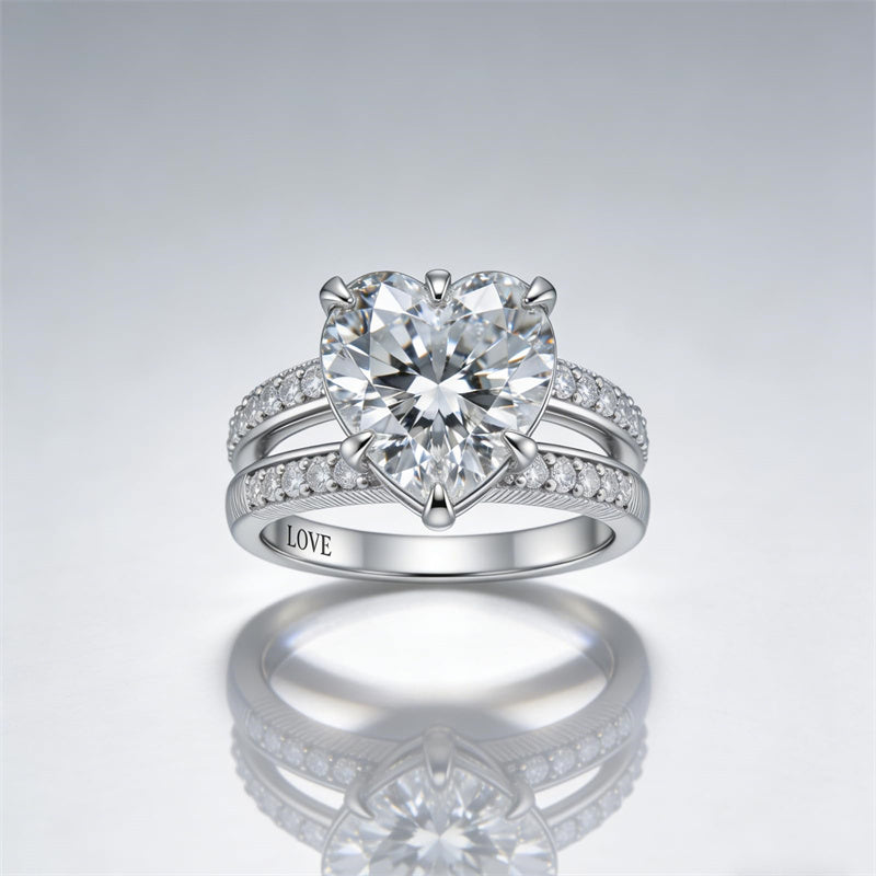 Sterling Silver 10K 14K 18K Gold Personalized Engraved Moissanite Wedding Engagement Promise Band Ring