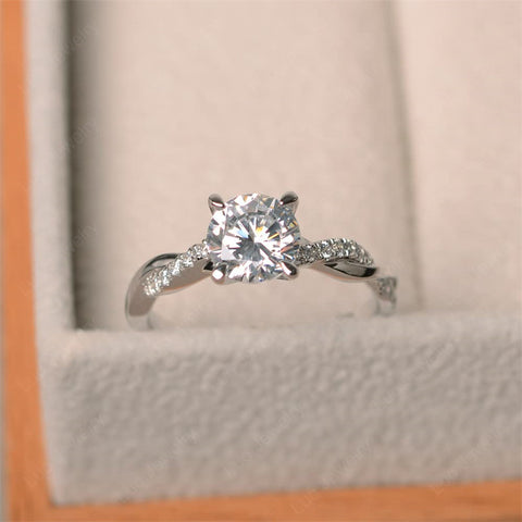 Sterling Silver 7x7mm Round Cut Gemstone Twist Infinity Engagement Ring for Women