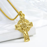 14K Gold Plated Celtic Vikin Cross Pendant Necklace Irish Jewelry Religious Protective Gift