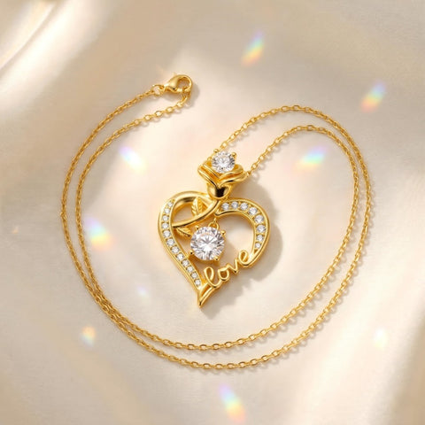 Heart Rose Pendant Necklace for Women  14K Gold Plated Mothers Day  Anniversary Birthday Gift