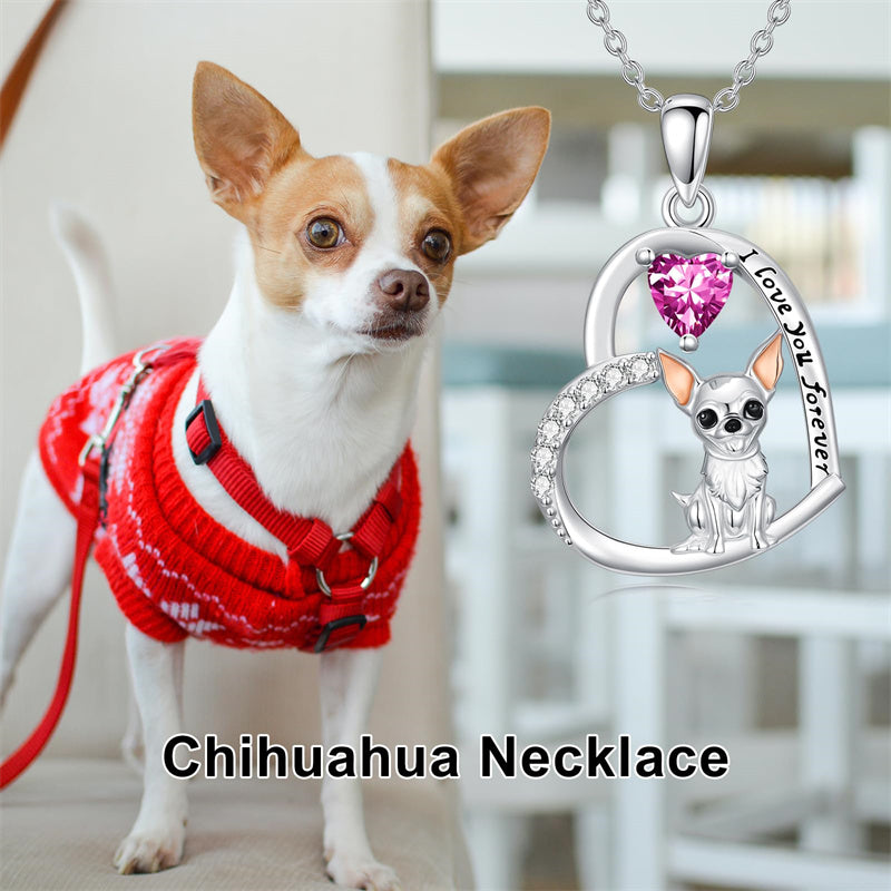 Sterling Silver 12 Month Birthstone Schnauzer Chihuahua Pitbull Pug Pendant Necklace for Women