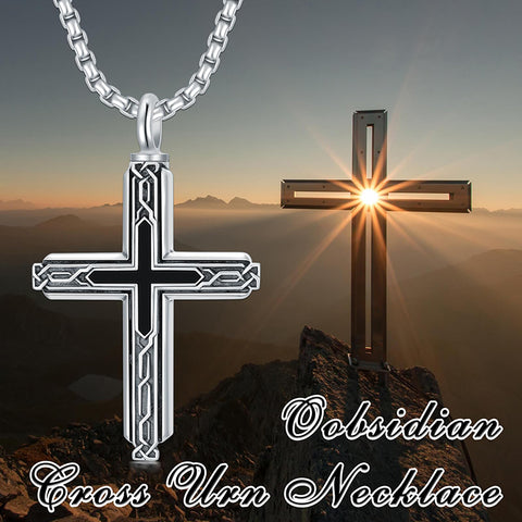Sterling Silver Obsidian Lapis Lazuli Tigers Eye Turquoise Celtic Knot & Cross Urn Necklaces for Ashes
