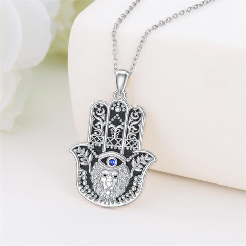 Sterling Silver Hamsa Hand Owl Egyptian Cat Lion Pendant Necklace