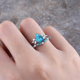 Sterling Silver 10K 14K 18K Gold Turquoise Engagement  Wedding Ring Set for Women