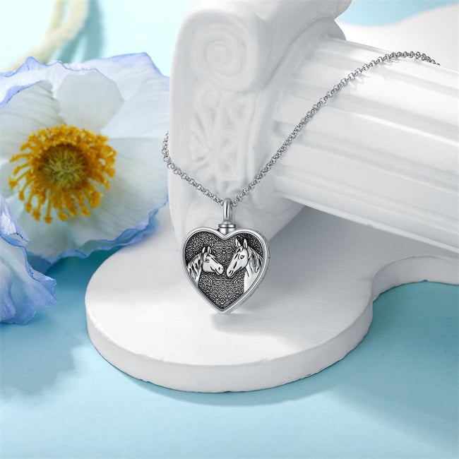 Horse Urn Necklace for Ashes 925 Silver Horses Pendant Horse Cremation