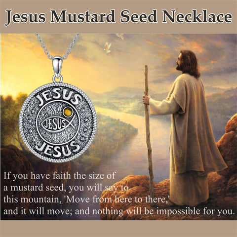 Sterling Silver Jesus Mustard Seed Protection Pendant Necklace