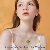 14k Gold Plated Sterling Silver Round Jade Tree of Life Necklace Good Fortune Jewelry for Women