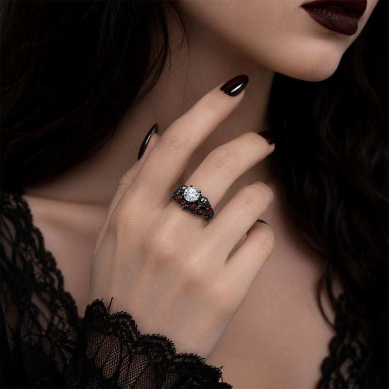 Sterling Silver 10K 14K 18K Gold Custom Engraved  Moissanite Gothic Ring for Women Halloween Gift