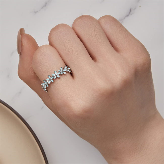 925 Sterling Silver Dainty Daisy Rings Blue Flower Finger Rings for Women Stacking Promise Rings Fine Jewelry