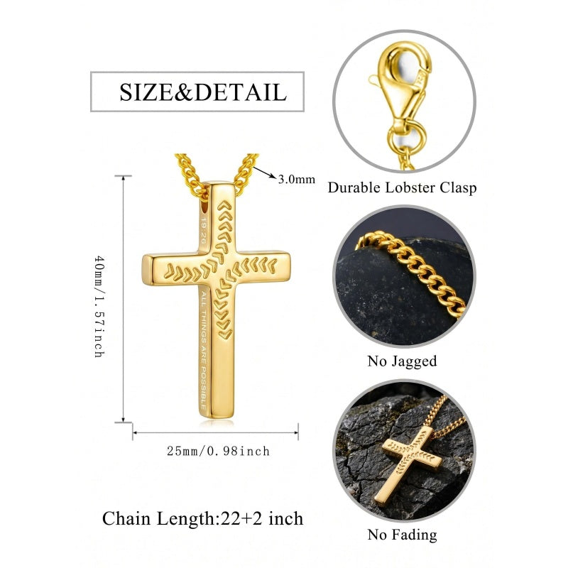 14K Gold Plated Soccer Football Basketball Baseball Cross  with Bible Verses Religious Pendant Necklace for Men