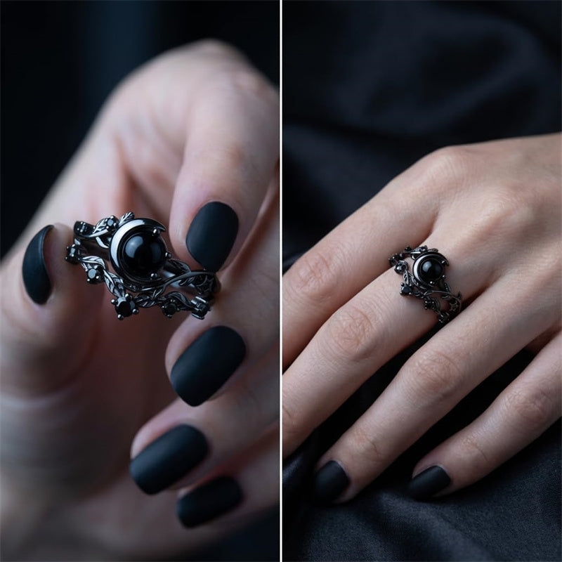 Sterling Silver 10K  14K  18K Gold 1CT-4CT Black Onyx Engagement Ring Gothic Wedding Promise Ring