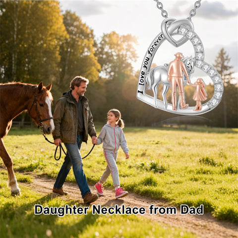 Sterling Silver Father Daughter Western Cowgirl Pendant Necklace