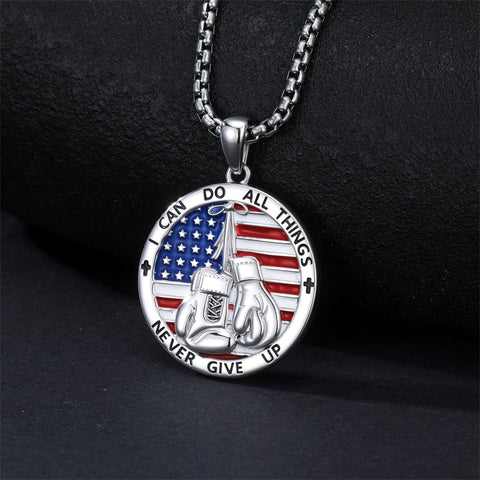 Sterling Silver American Flag Baseball  Basketball Boxing Football Golf Sports Pendant Necklace