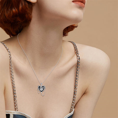 Sterling Silver Gothic Witches Heart Pendant Necklace