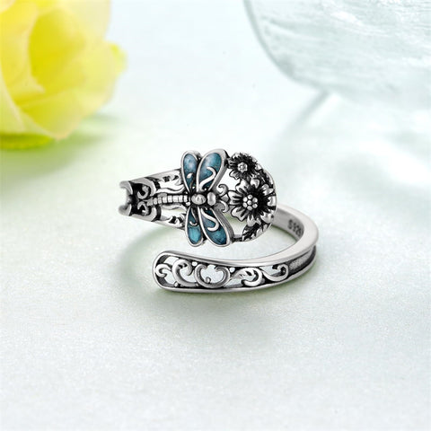 Sterling Silver Oxidized Dragonfly Butterfly Hummingbird Sea Turtle Anchor Cross Tree of Life Sunflower Spoon Ring