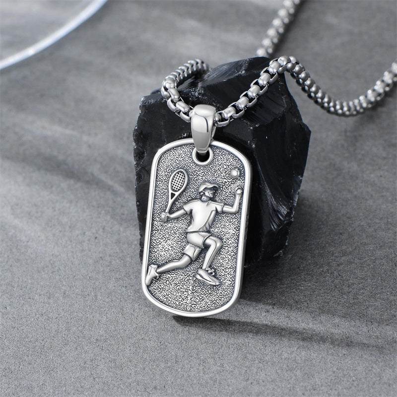 Sterling Silver Dog Tag Baseball Basketball Softball Soccer Pendant Necklace for Men