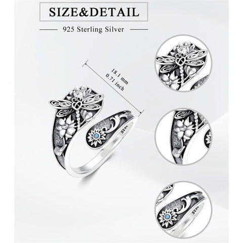 Sterling Silver Oxidized Dragonfly Butterfly Hummingbird Sea Turtle Anchor Cross Tree of Life Sunflower Spoon Ring