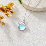 Sterling Silver Moonstone Fox Dolphin Axolotl Teddy Bear Hippo Raccoon Pendant Necklace for Women