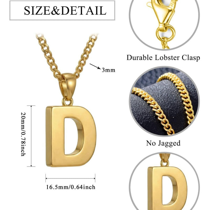 Initial Pendant Necklace 14K Gold Plated with Cuban Chain