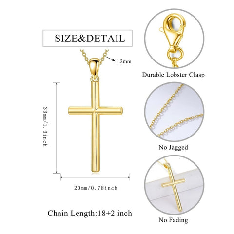 14K Gold Plated Cross Pendant Necklace for Women