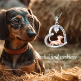 14K Gold Heart Birthstone  Dachshund Pendant Necklace
